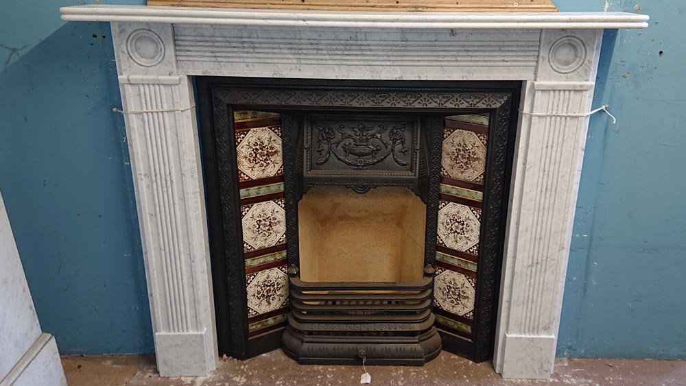 <p>Georgian Style Simple Marble Fireplace</p><p>Shelf 1397 mm x 191 mm</p><p>1080 mm high x 1318 mm wide</p><p>Internal opening 890 mm x 915 mm</p>